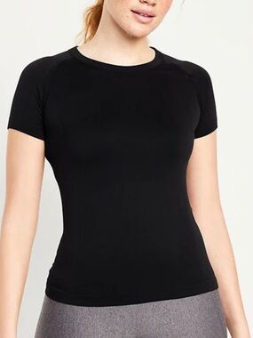 Old Navy Black Short Sleeve Ribbed Panel Tee